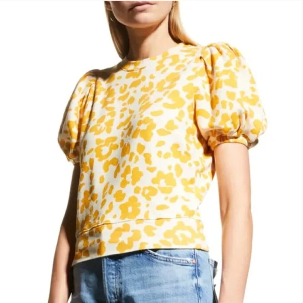 MOTHER Curve Ball Short Sleeve Sweatshirt • “Just a Purr Leopard”